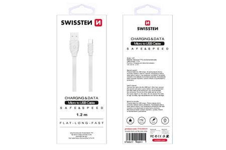 Swissten micro USB/micro USB adatkábel lapos 1,2 m fehér